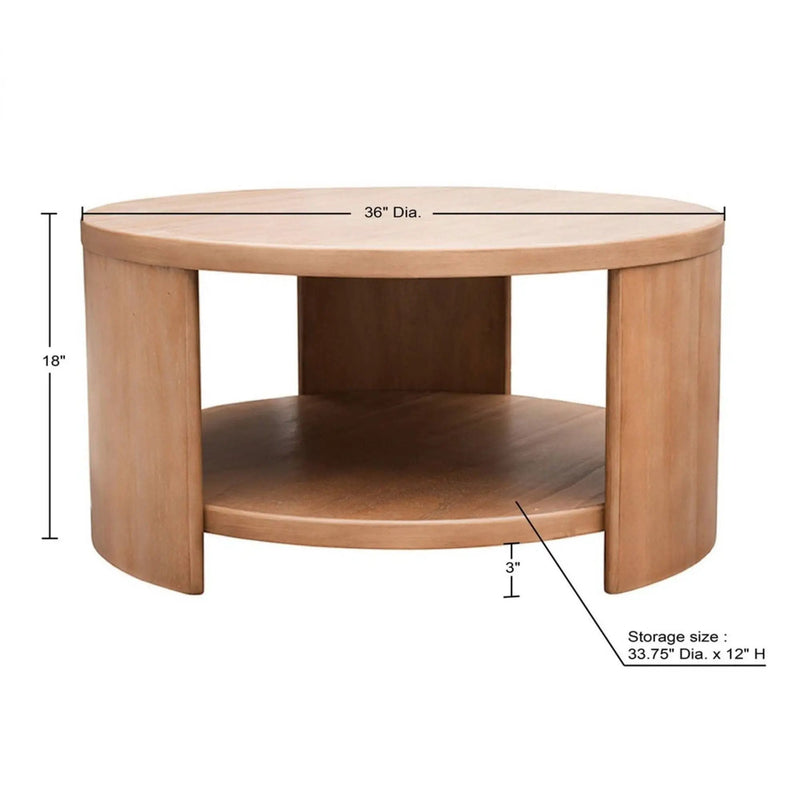 Minimalist Round Coffee Table With Shelf Storage - Natural by Unique Piece Furniture
