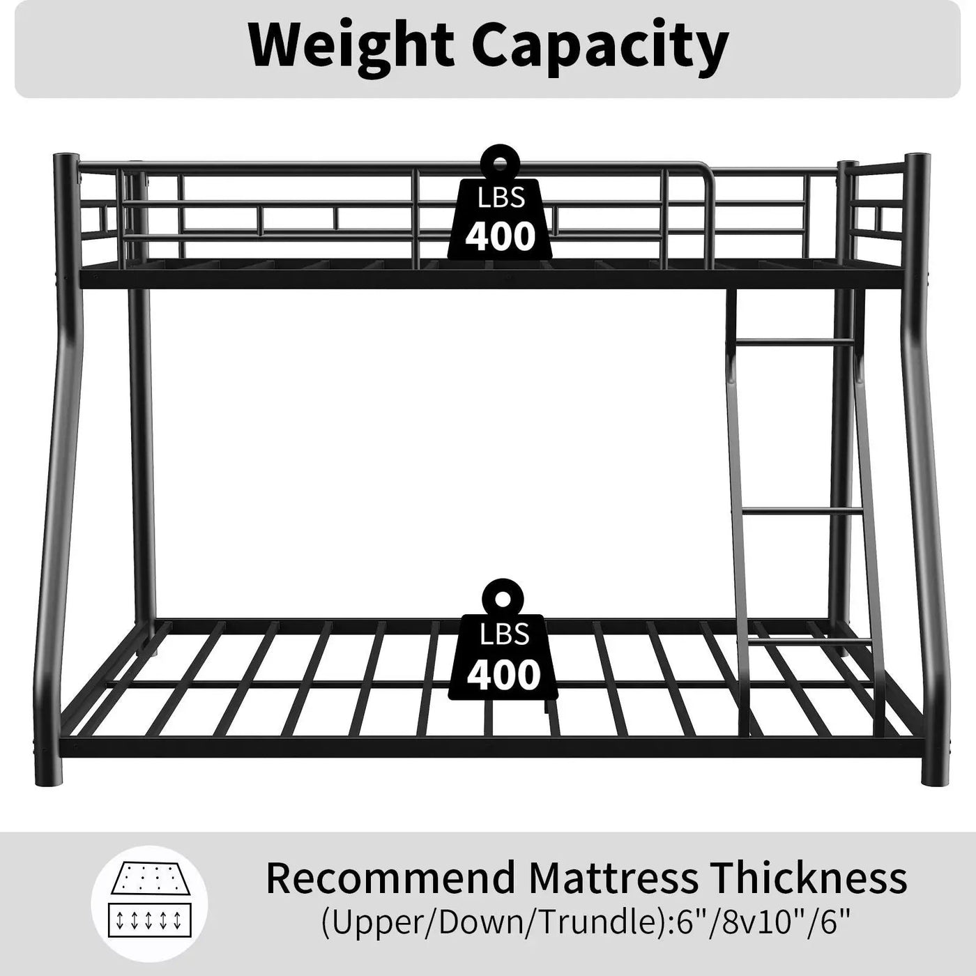 Bunk Bed Frame With Ladder And Guardrail, Heavy Duty Noise Free Design Metal Construction by HouseOfZazla