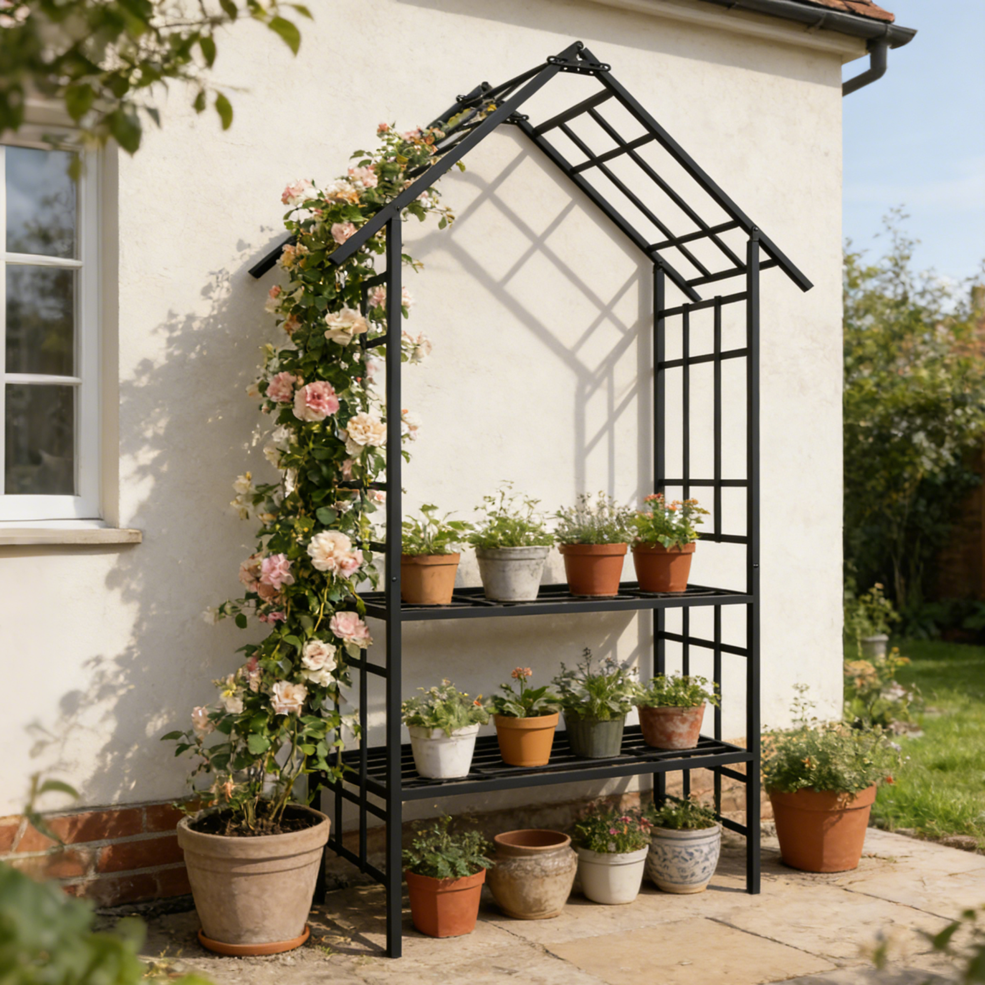 Metal Garden Arch with Bench Turned into Flower Stand by HouseOfZazla