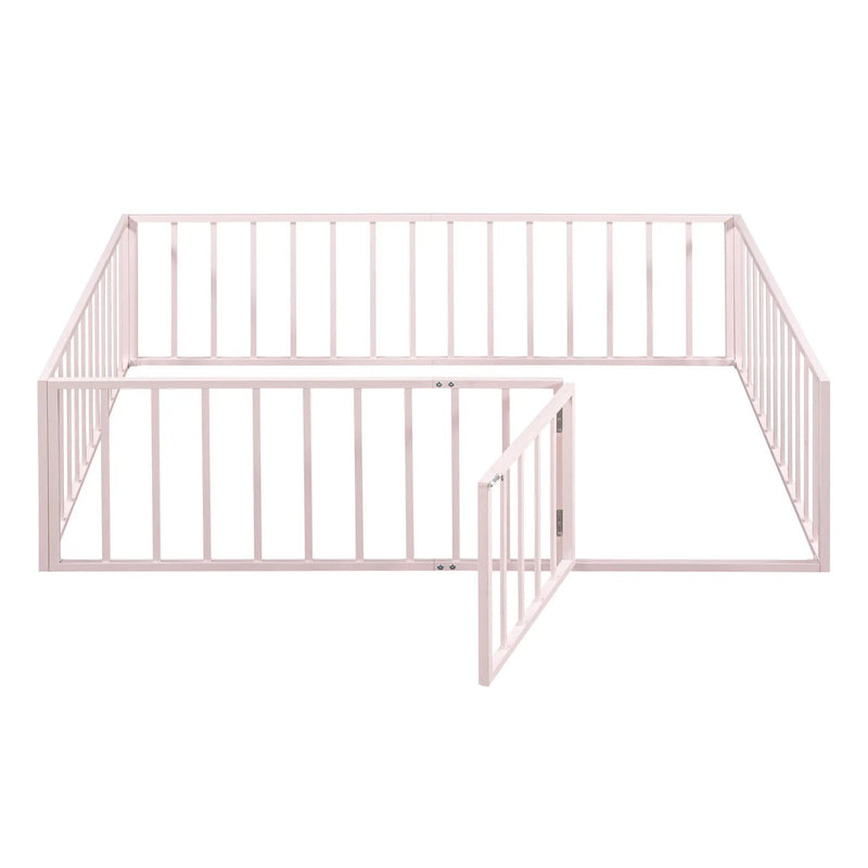 Metal Floor Bed Frame With Fence And Door by HouseOfZazla