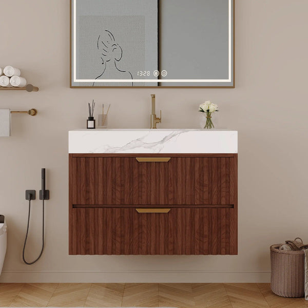 30" Modern Floating Bathroom Vanity with Seamless Sintered Stone Top