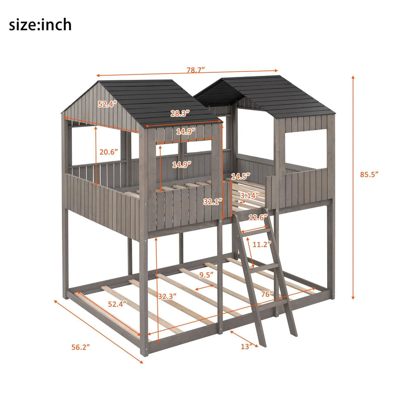 Bunk Bed With Roof, Window, Guardrail, Ladder by HouseOfZazla