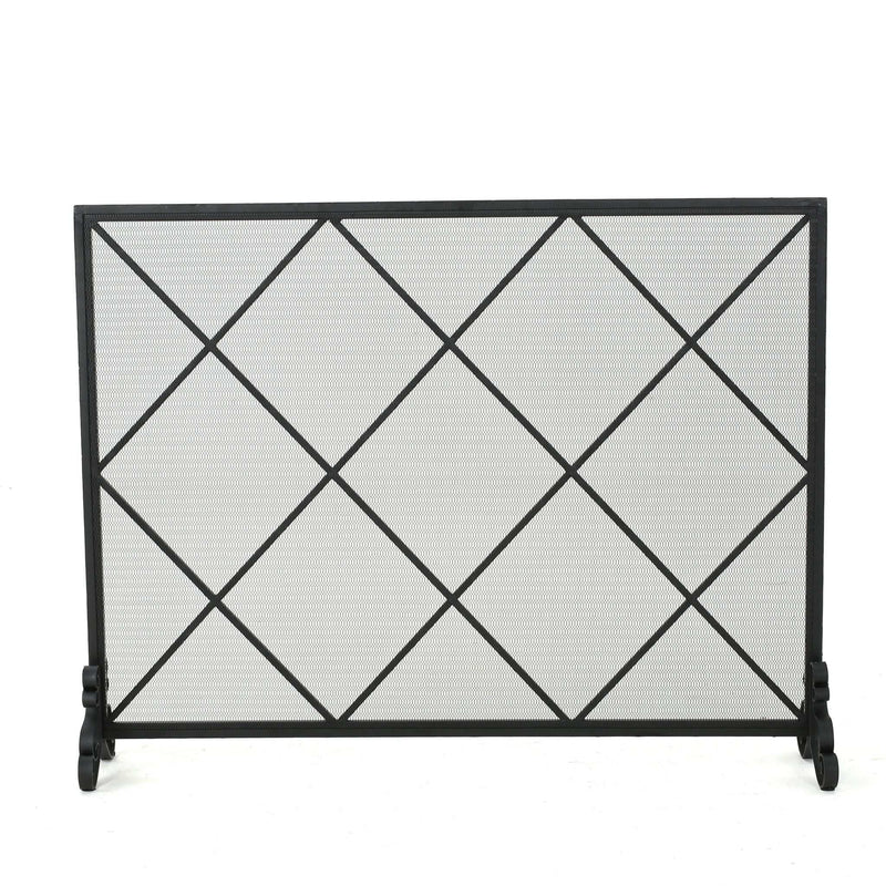 Minimalist Single Panel Iron Fireplace Screen with Diamond Design by HouseOfZazla