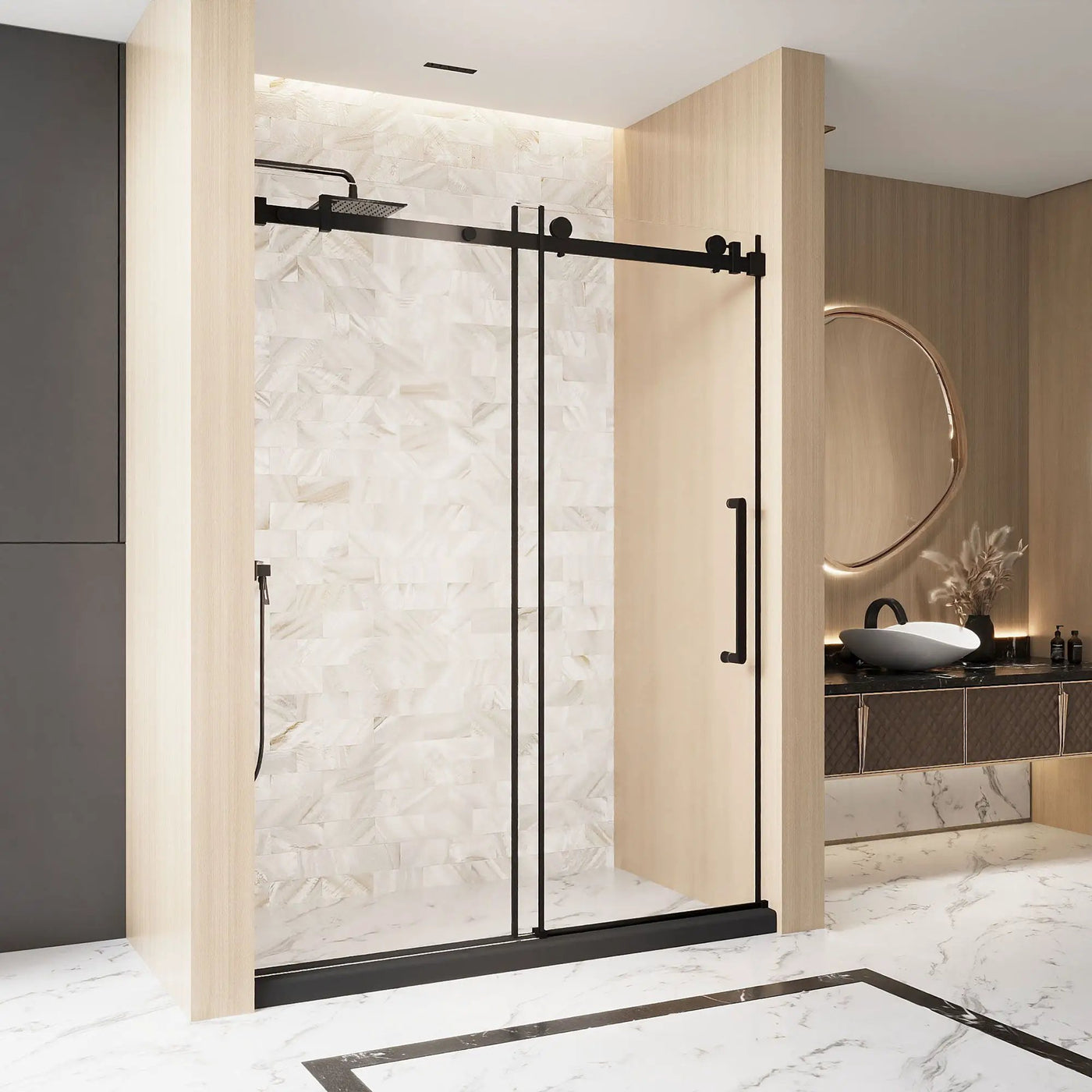 Frameless Single Sliding Shower Door, Square Tube Track by HouseOfZazla
