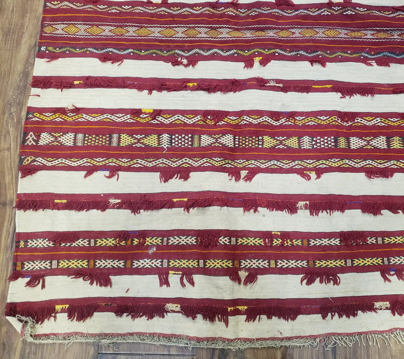 Antique Turkoman Yamud Rug 3x5 ft, 1920s Turkmen Sofreh Table Cover, Bohemian Rug, Tribal Collectible, Striped Rug, Handmade Ivory and Red by Jewel Rugs