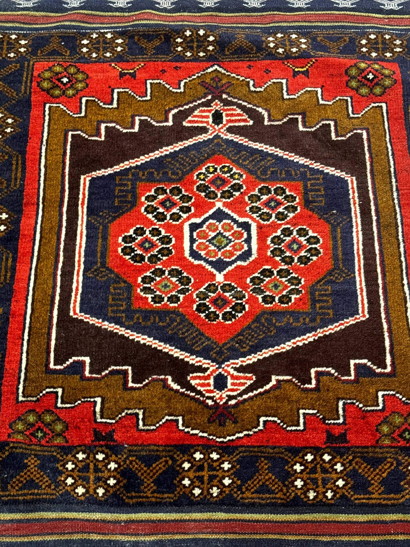 Afghan Rug 3x5, Tribal, Navy Blue, Wool, Handmade, Geometric, Rustic by Jewel Rugs