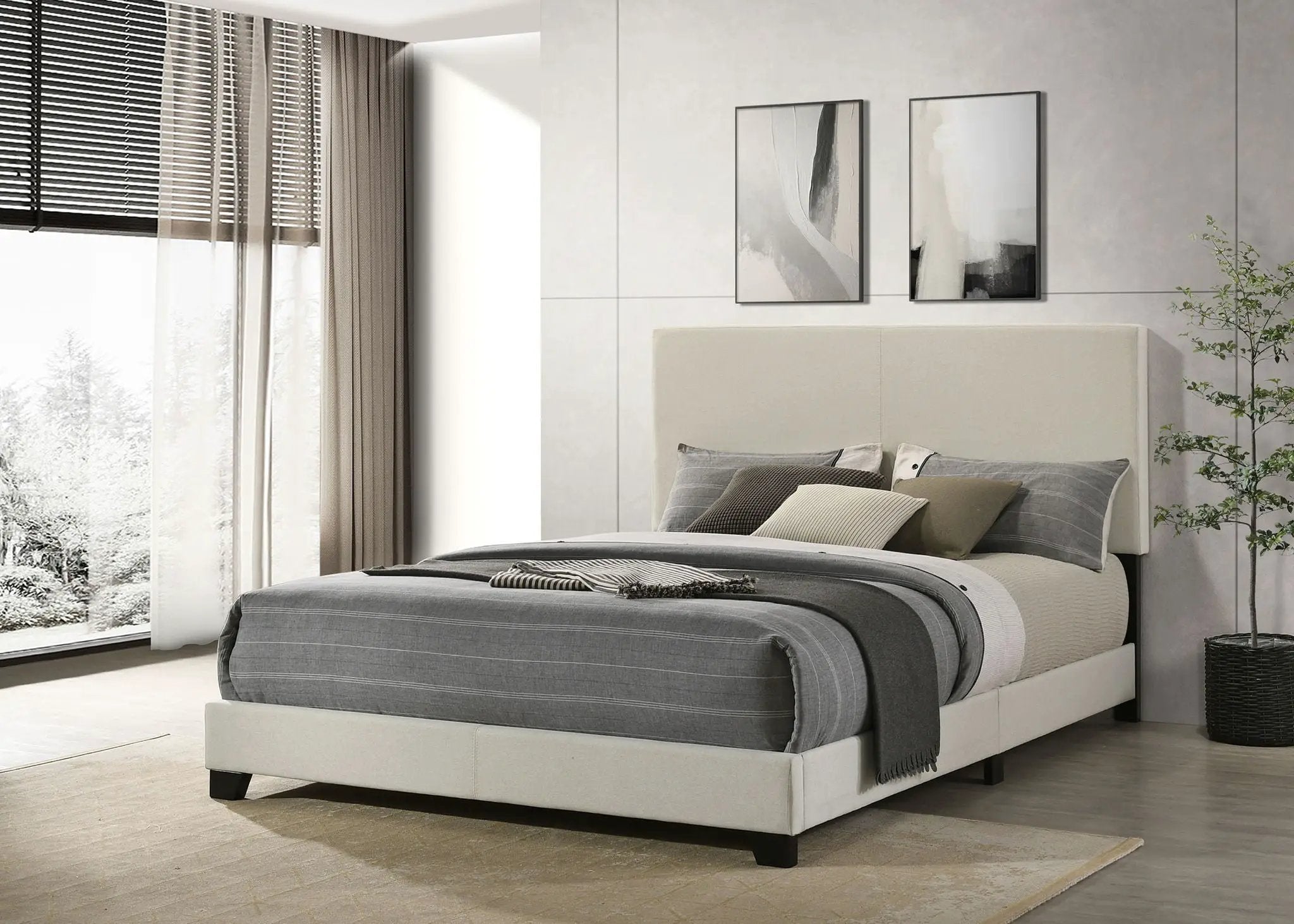 Dorian Fabric Upholstered Queen Panel Bed Cream by Unique Piece Furniture
