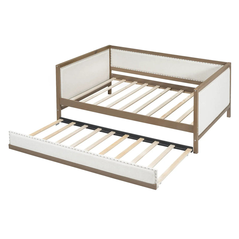 Full Size Daybed With Trundle And Nailhead Decoration - Wood by HouseOfZazla