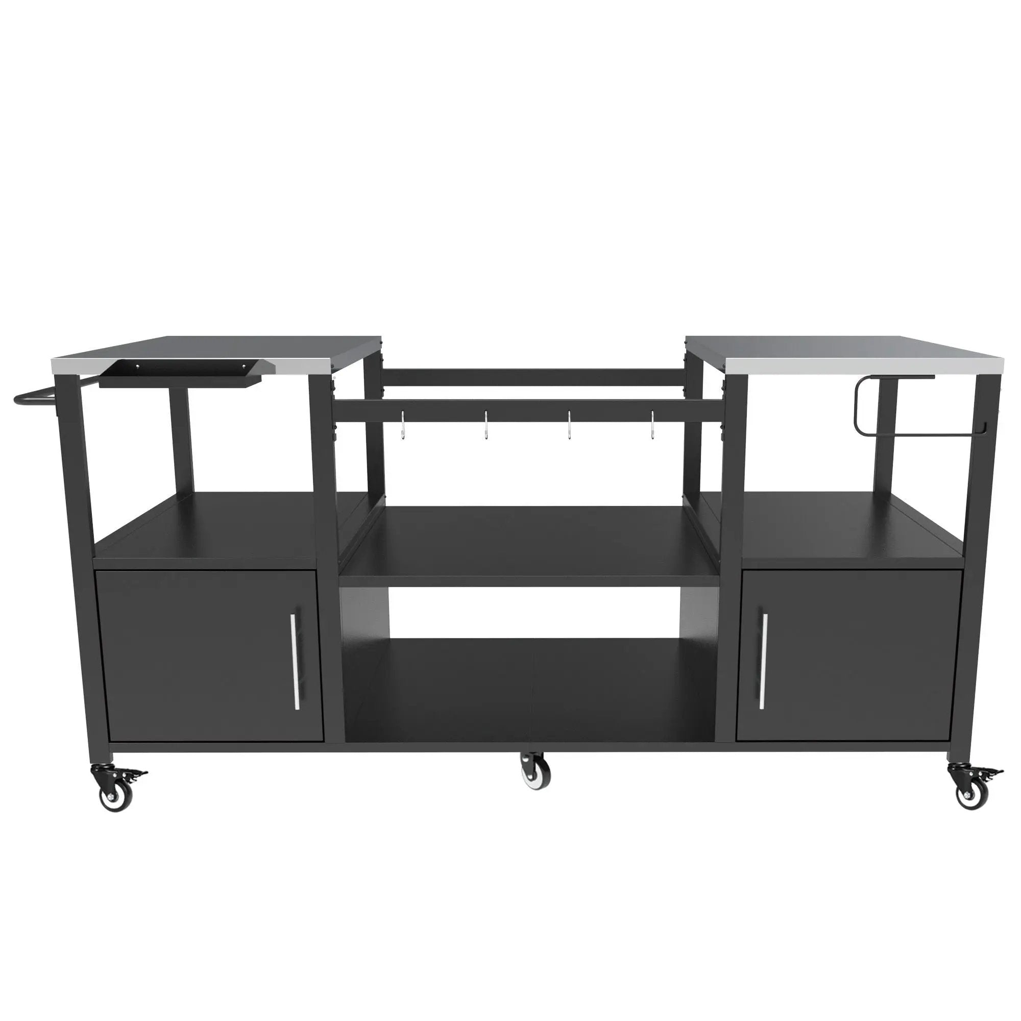 Outdoor Grill Table For Big Egg Style Bbq With Metal Grill Cart And Storage Box And Metal And Stainless Steel - Black / Silver by HouseOfZazla