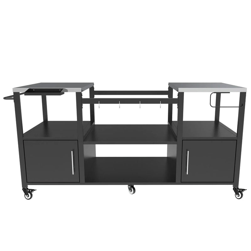 Outdoor Grill Table For Big Egg Style Bbq With Metal Grill Cart And Storage Box And Metal And Stainless Steel - Black / Silver by HouseOfZazla