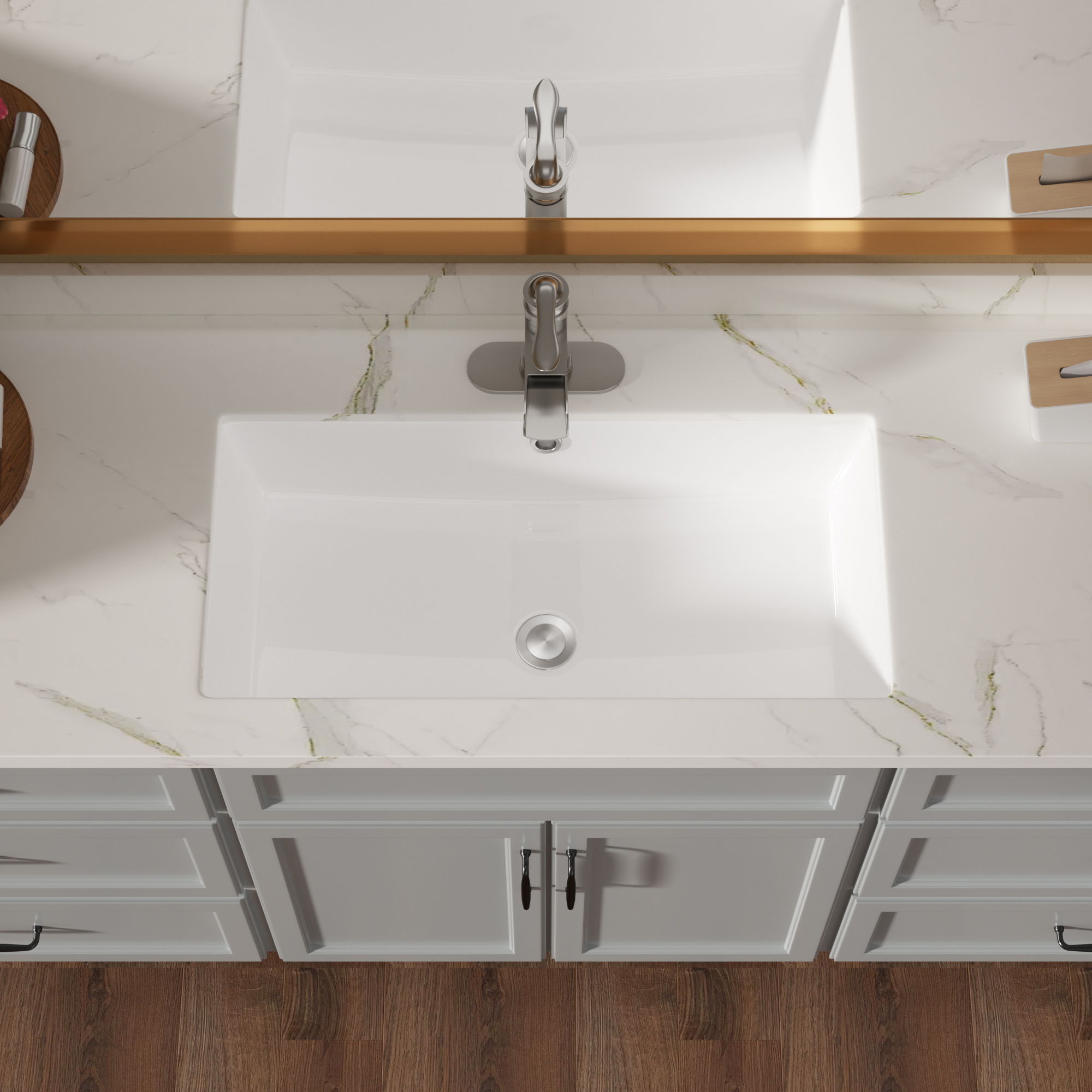 Modern Rectangular Undermount Bathroom Sink With Overflow Ceramic by HouseOfZazla