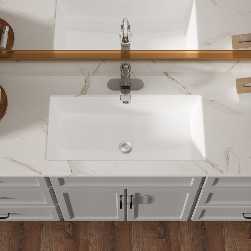 Modern Rectangular Undermount Bathroom Sink With Overflow Ceramic by HouseOfZazla