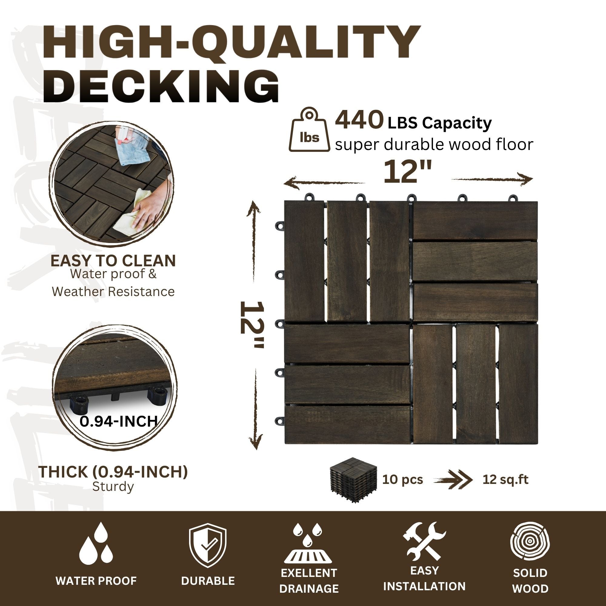 Acacia Wood Interlocking Deck Tiles Checker Pattern For Outdoor Flooring by HouseOfZazla