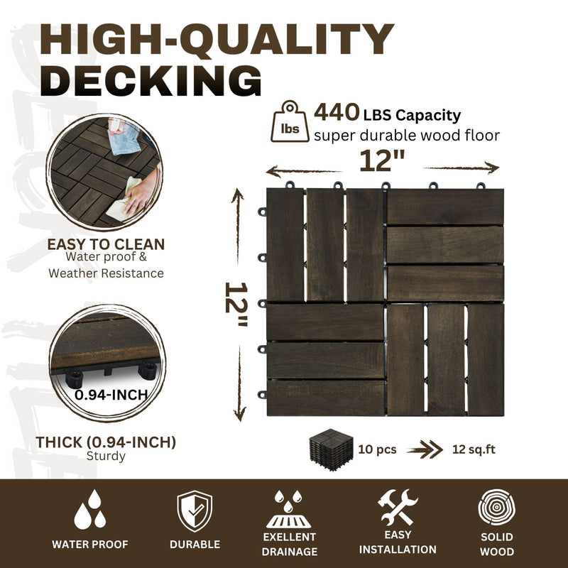 Acacia Wood Interlocking Deck Tiles Checker Pattern For Outdoor Flooring by HouseOfZazla