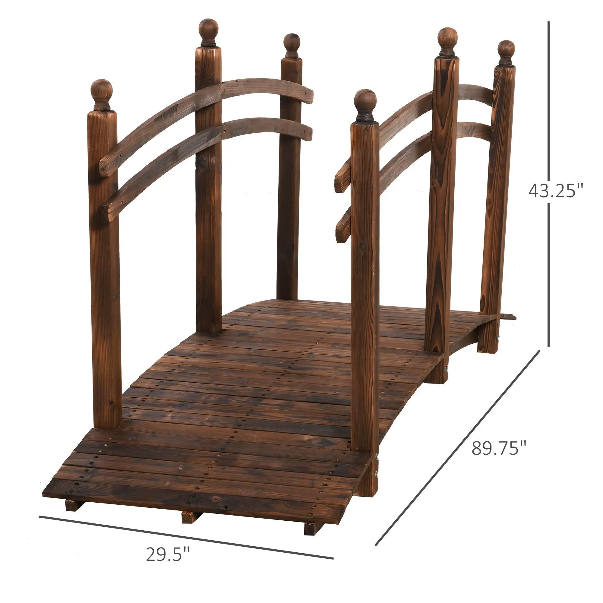 Outsunny - Fir Wood Garden Bridge Arc Walkway With Side Railings, Perfect For Backyards, Gardens, & Streams, Carbonized - Brown by Unique Piece Furniture