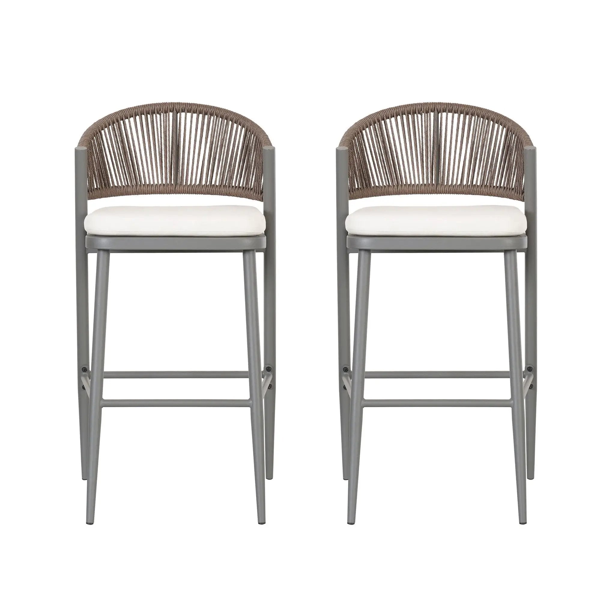 Outdoor Bar Height Metal Frame Counter Stools with Scallop-Shaped Backrest & Water-Resistant Cushions by HouseOfZazla