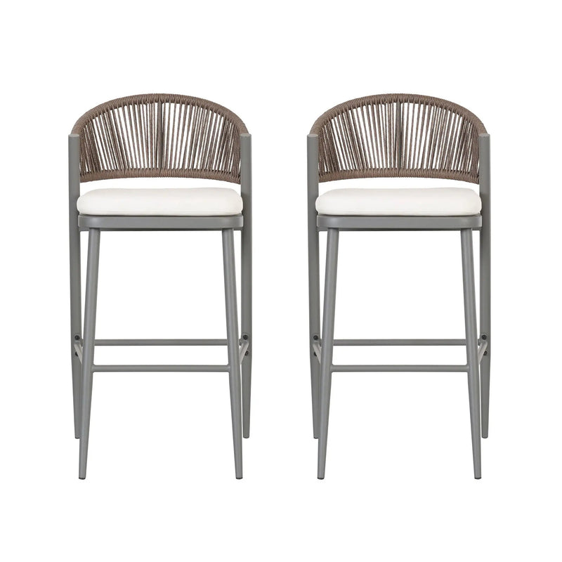 Outdoor Bar Height Metal Frame Counter Stools with Scallop-Shaped Backrest & Water-Resistant Cushions by HouseOfZazla