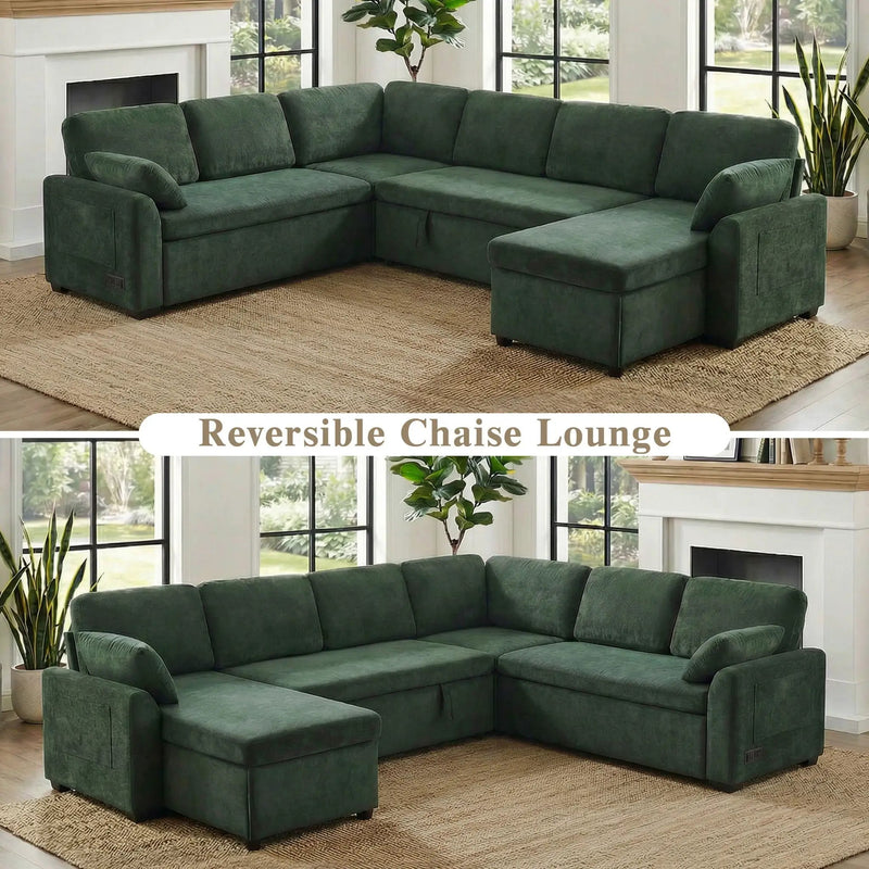 Convertible U-Shaped Sectional Sofa Bed With Reversible Chaise by HouseOfZazla
