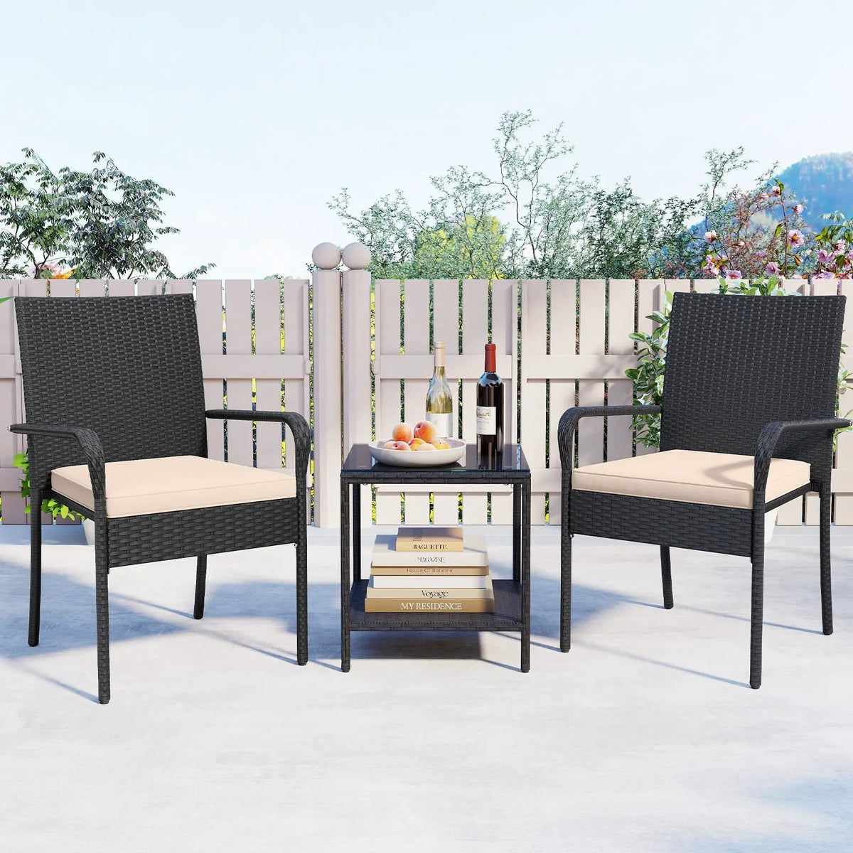 3 Piece Patio Furniture Set with Seat Cushions and Tempered Glass Tabletop, photo 18 of 24