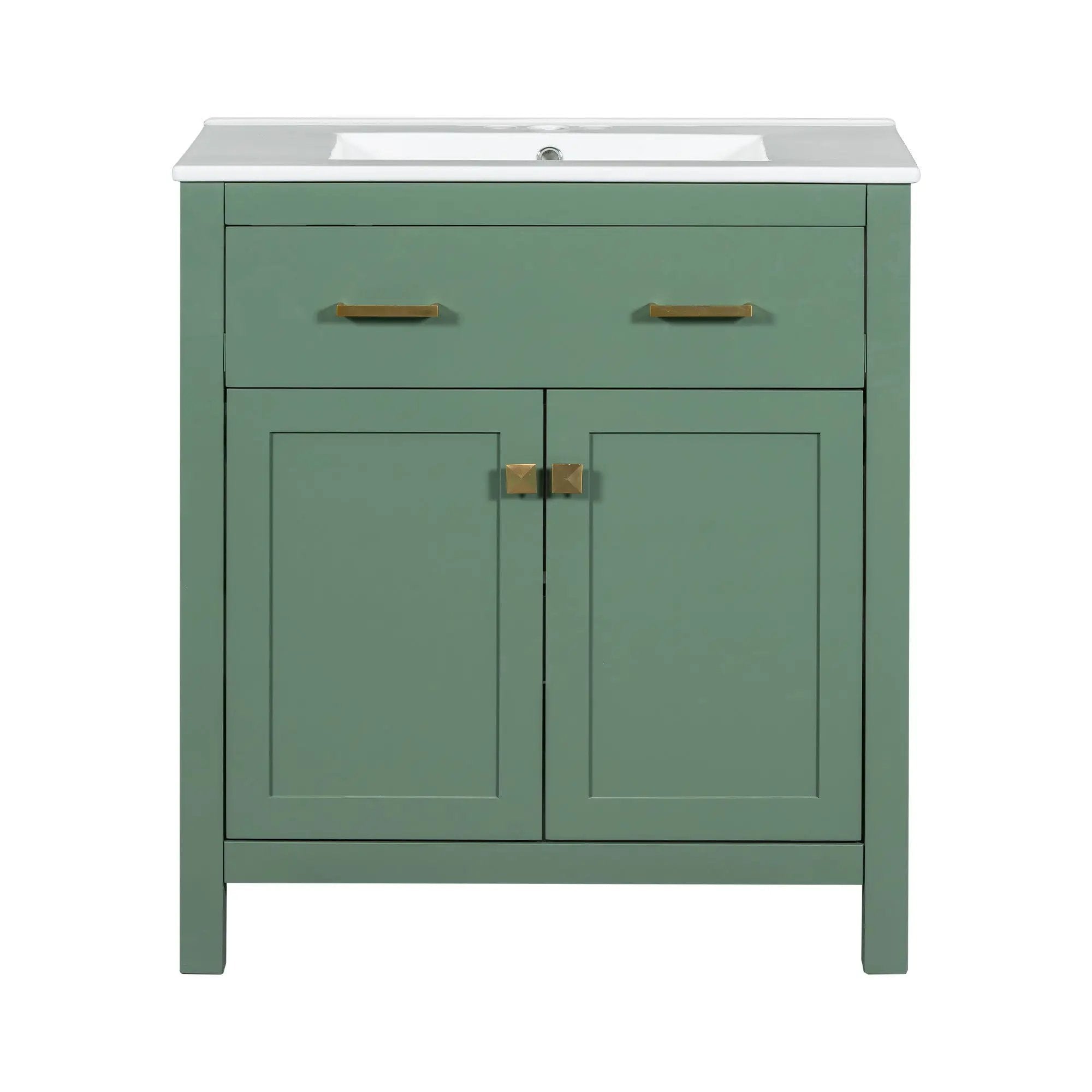 Bathroom Vanity With Ceramic Sink, Modern Single Bathroom Cabinet With 2 Doors And A Shelf, Soft Close Doors by Unique Piece Furniture