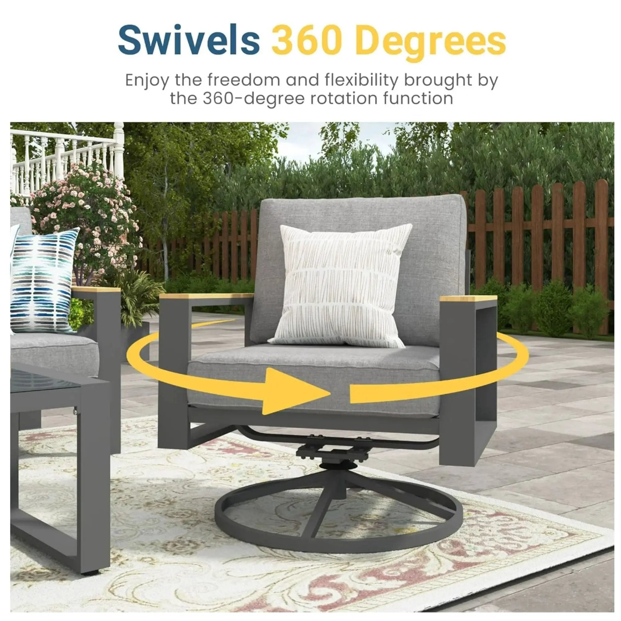 All Weather Swivel Patio Dining Chairs With Cushions - Gray by HouseOfZazla