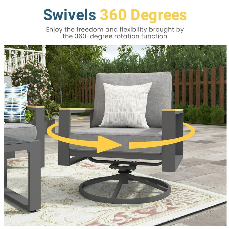 All Weather Swivel Patio Dining Chairs With Cushions - Gray by HouseOfZazla