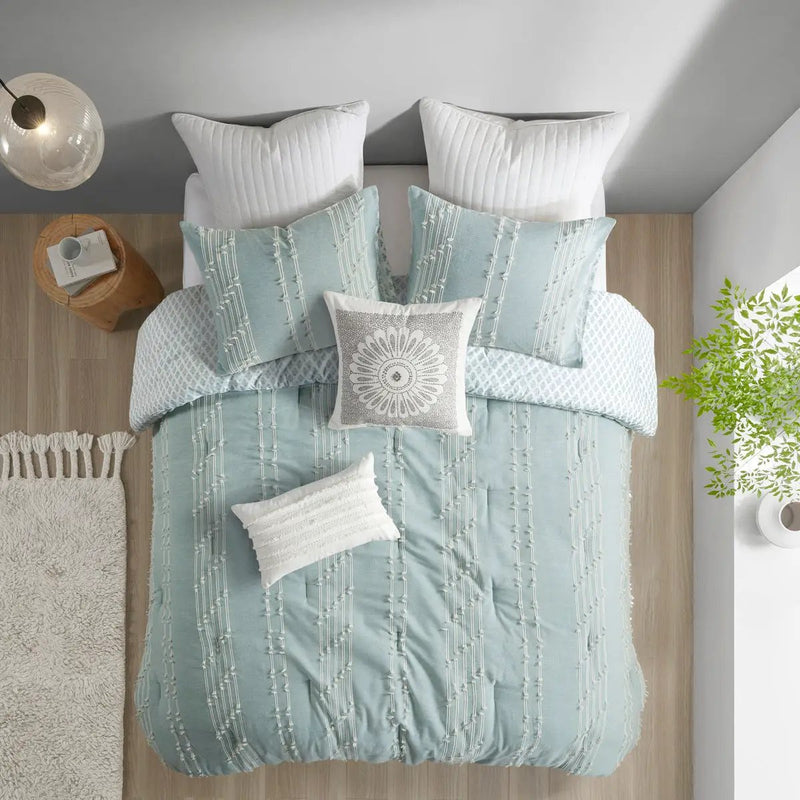 3 Piece Cotton Jacquard Comforter Set Aqua Full/Queen by HouseOfZazla