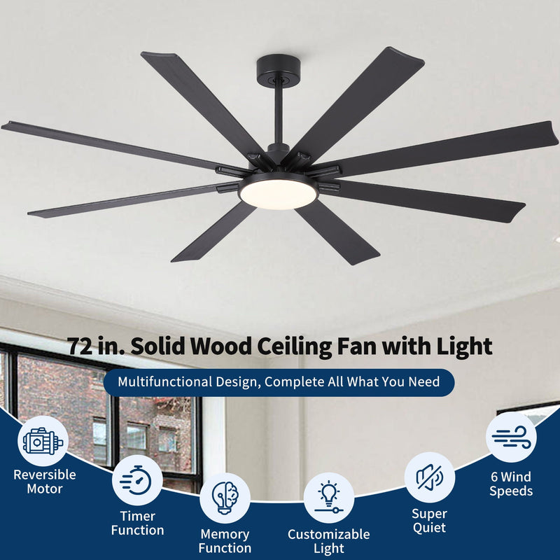 Large Ceiling Fan With Dimmable LED Light 8 Blades Remote Control, Reversible DC Motor by HouseOfZazla