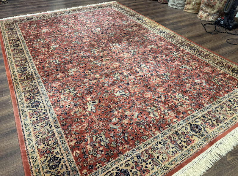 Persian Area Rug 8 x 11.6, Wool, Royal Hunting Scene, Vintage Couristan Rug, Red, Allover Pattern, Belgium Power Loomed by Jewel Rugs