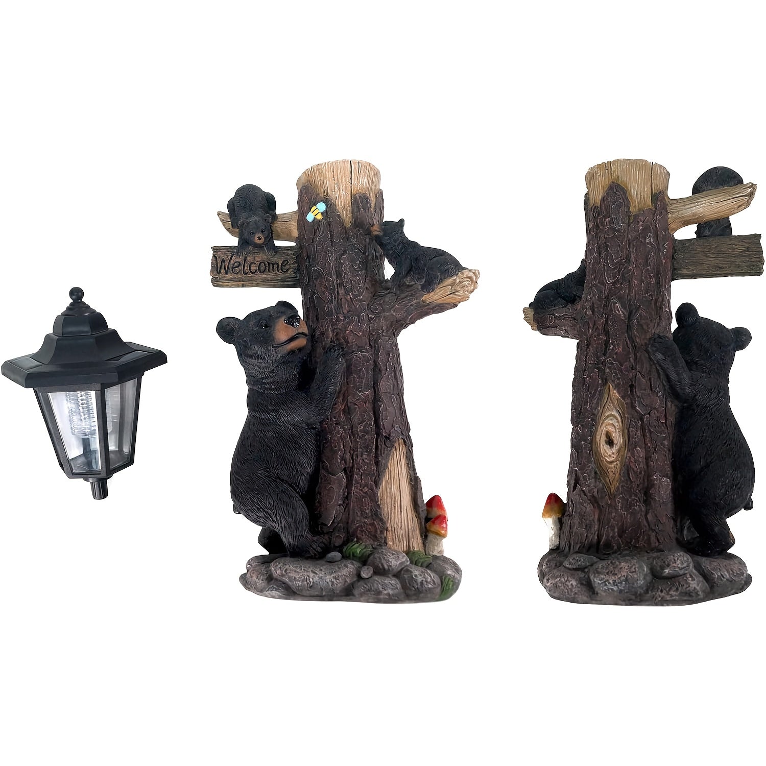 Black Bear Statue Welcome Sign Garden Statue with Solar Light by HouseOfZazla