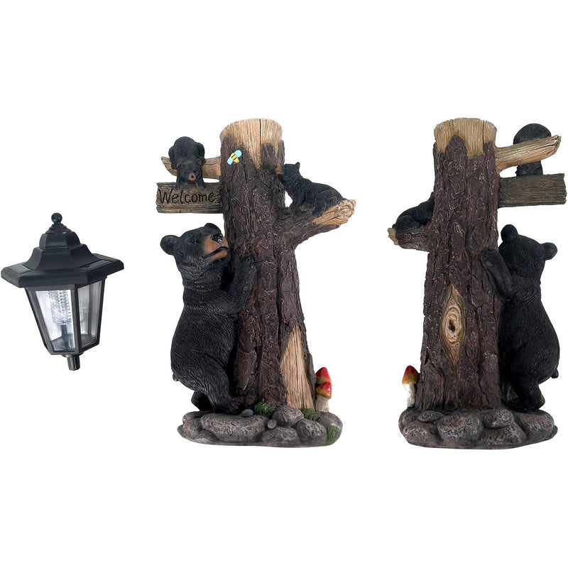 Black Bear Statue Welcome Sign Garden Statue with Solar Light by HouseOfZazla