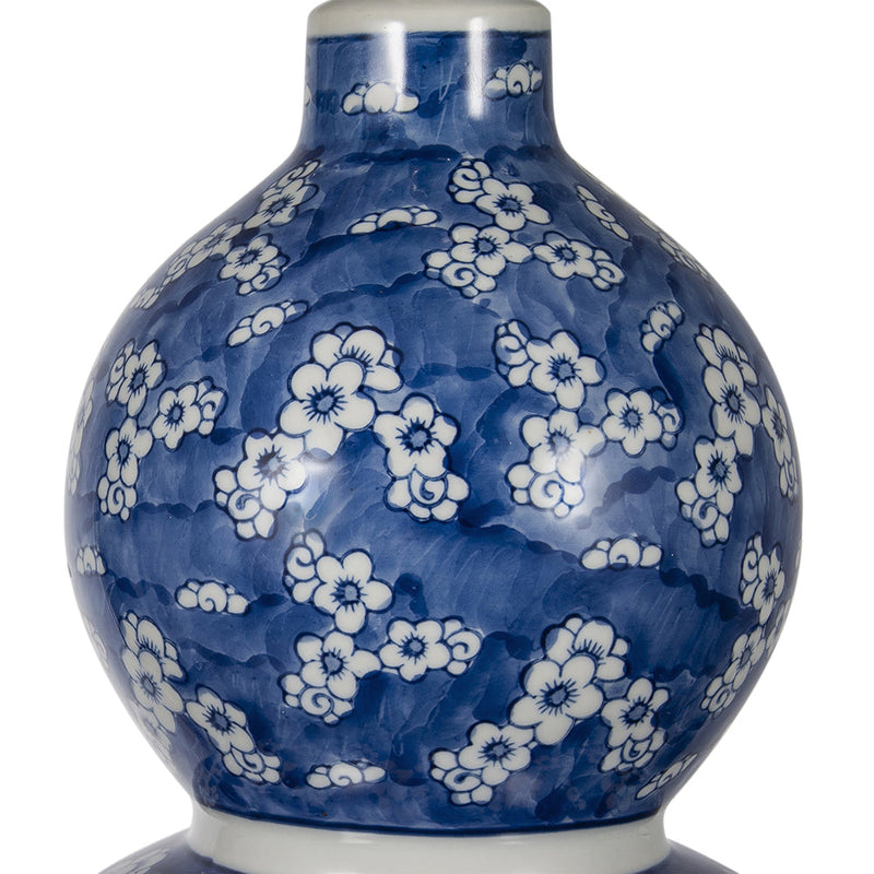 D13x25.7' Blue and White Round Two-Tiered Ceramic Vase Lamp by HouseOfZazla