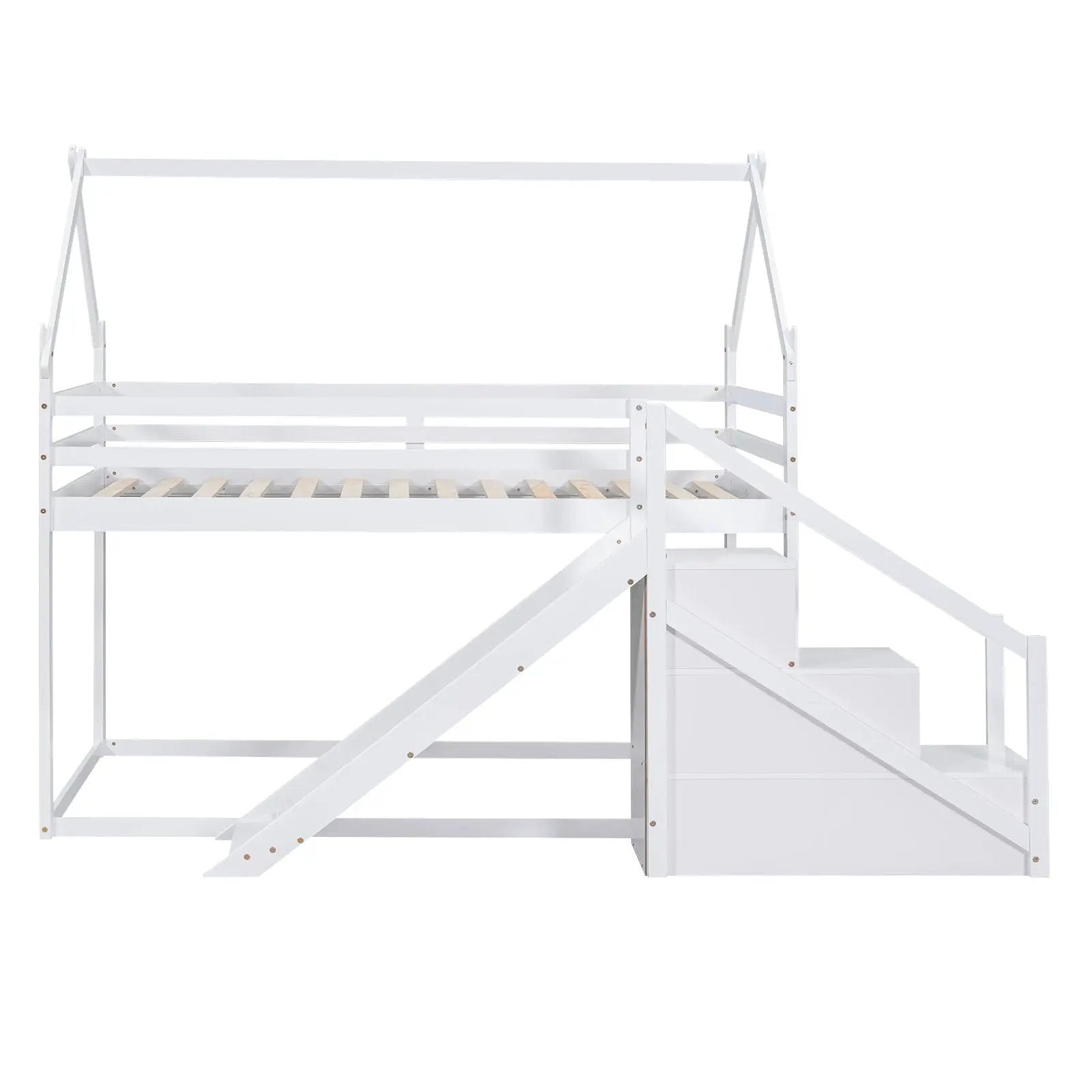 Twin Over Twin House Loft Or Bunk Bed With Slide And Staircase by HouseOfZazla