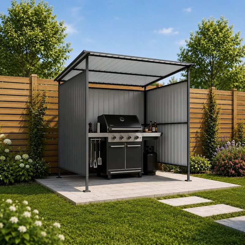 6x6FT Outdoor Pergola with Hardtop Roof, Lean-to Metal Shelter by HouseOfZazla