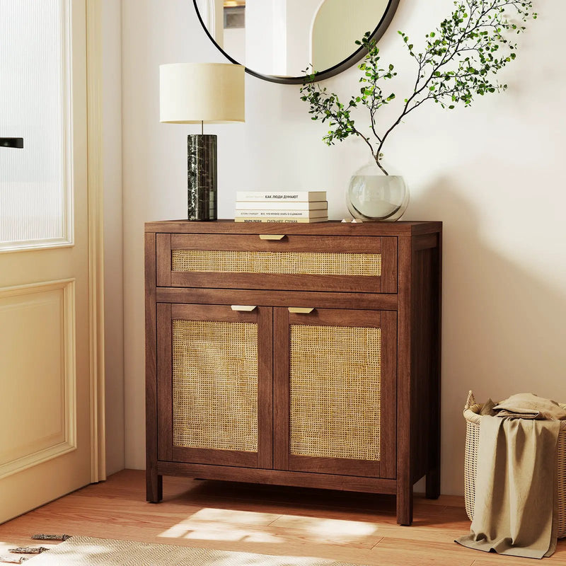 Sideboard Storage Cabinet with Rattan Doors and Drawer-Brown by DirectDeals