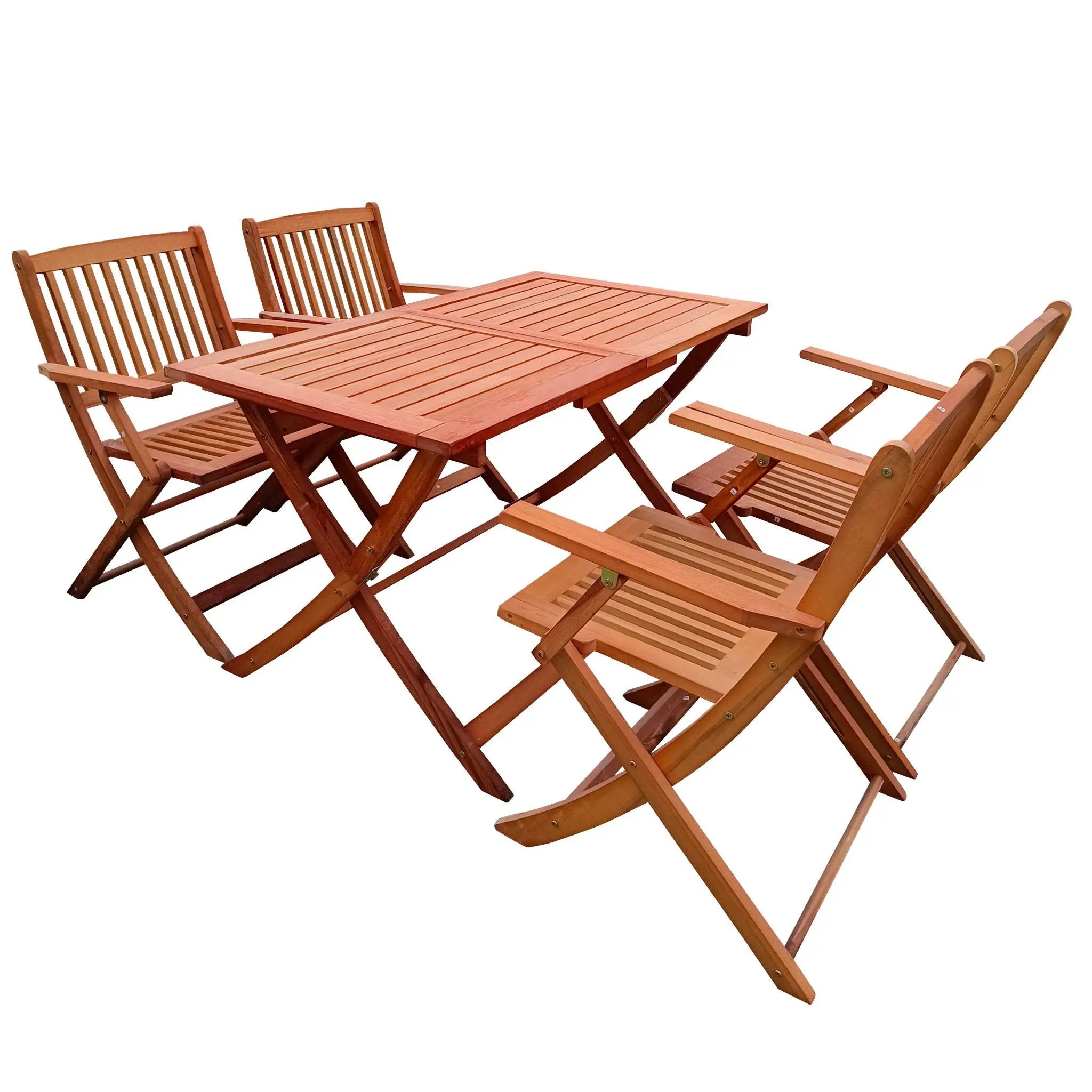 5 Piece Patio Dining Set, 4 Folding Chairs & 1 Dining Table, Indoor And Outdoor Universal - Teak by Unique Piece Furniture