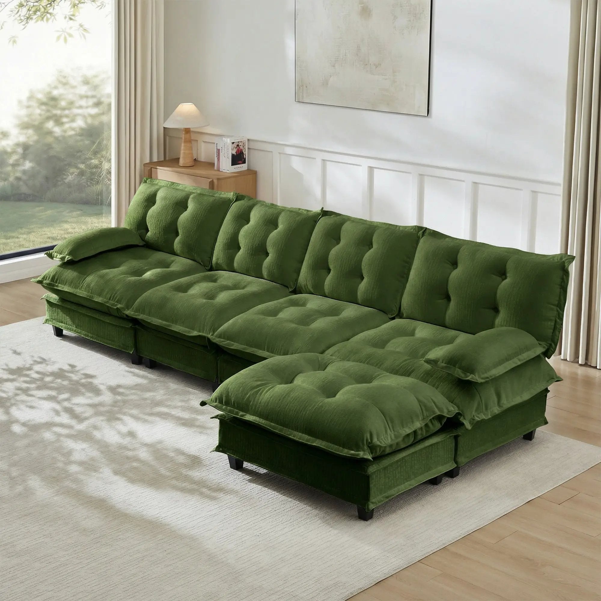 138" L Shaped Modern Sofa Modular Sectional Cloud Couch with Ottoman by HouseOfZazla