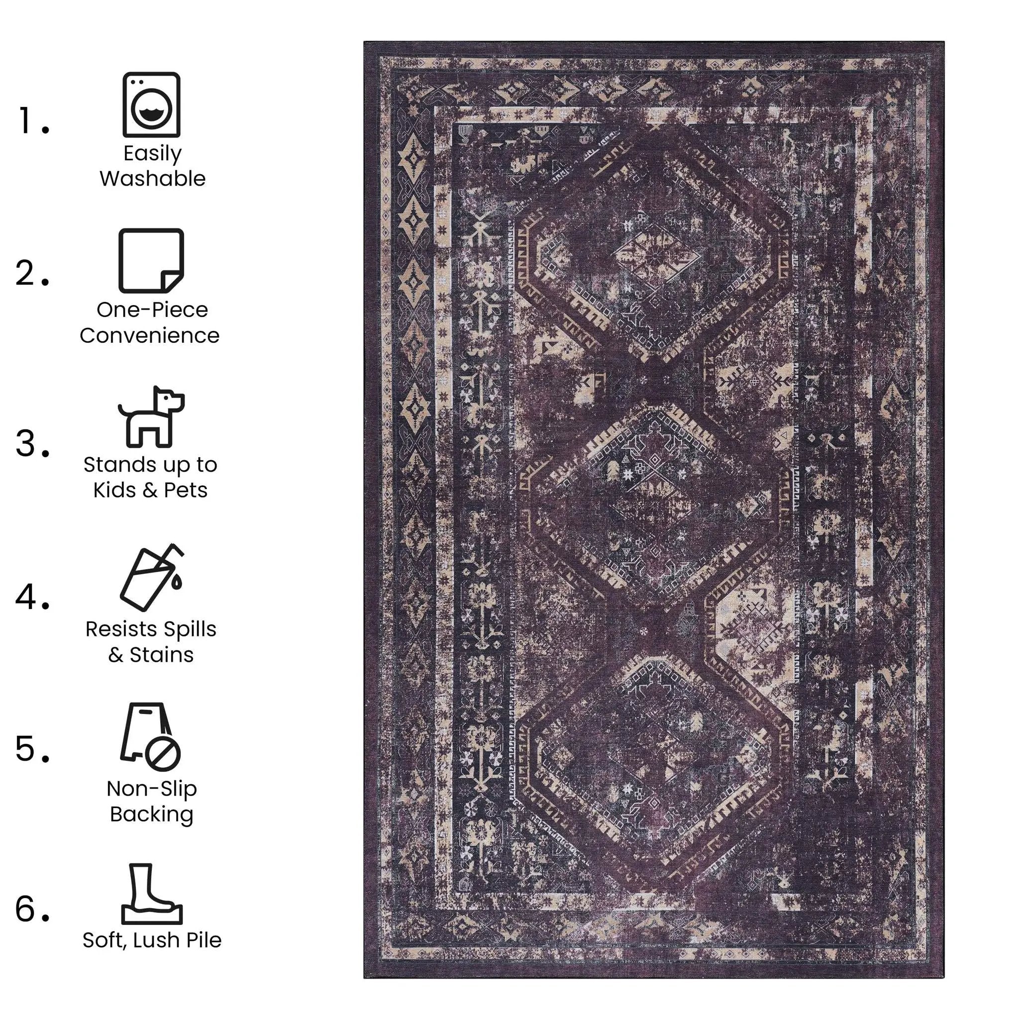 Maval - 8' X 10' Washable Area Rug - Black / Burgundy by Unique Piece Furniture