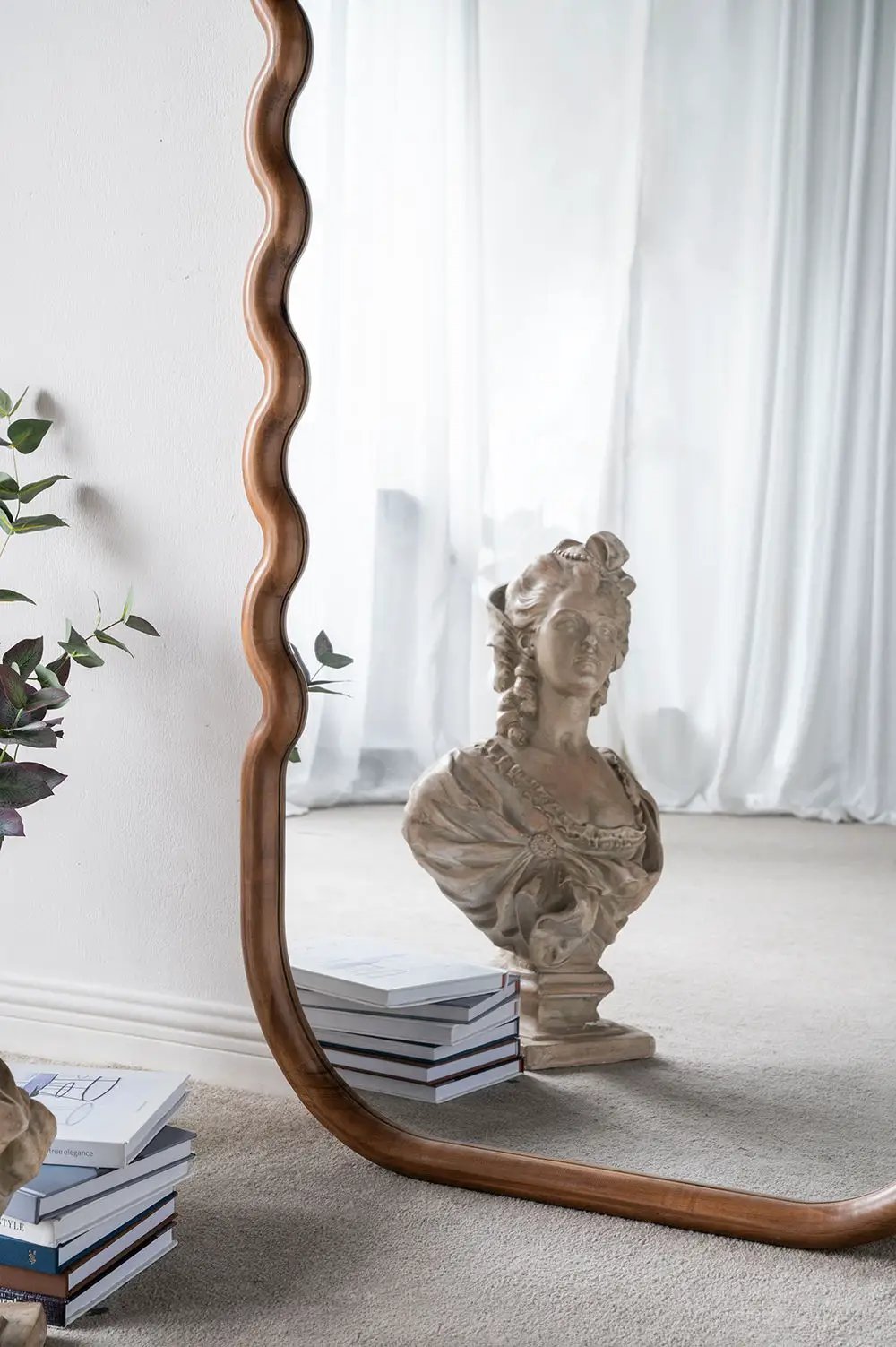 Oversized Wooden Floor Mirror With Unique Frame - Brown by HouseOfZazla