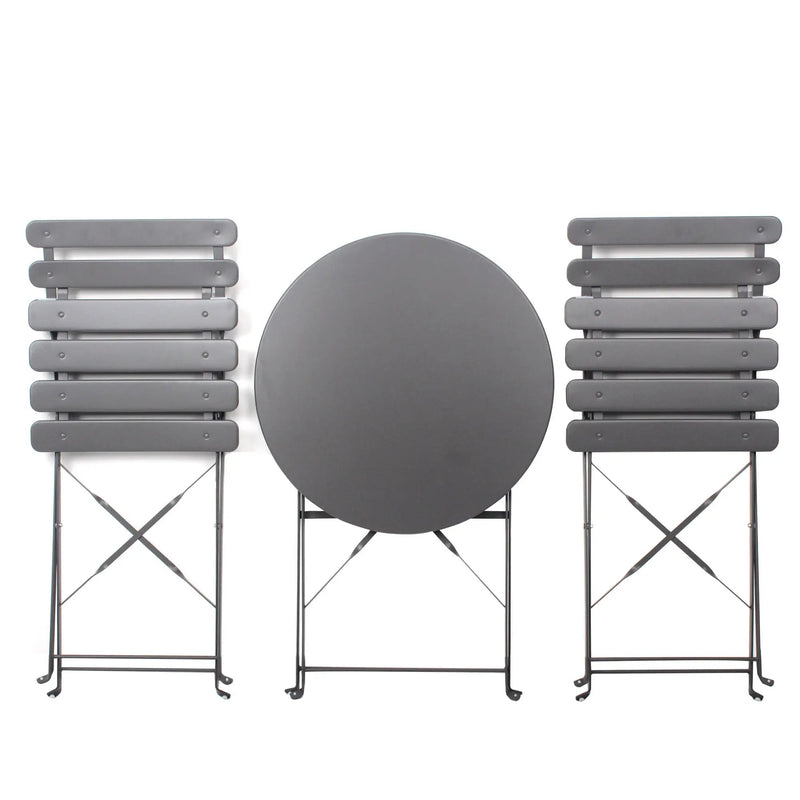 3 Pieces Patio Bistro Balcony Metal Chair Table Set - Gray by HouseOfZazla