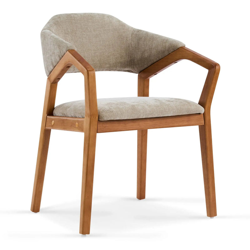 Indoor Upholstered Dining Chair Set of 2 - Oatmeal / Teak by HouseOfZazla