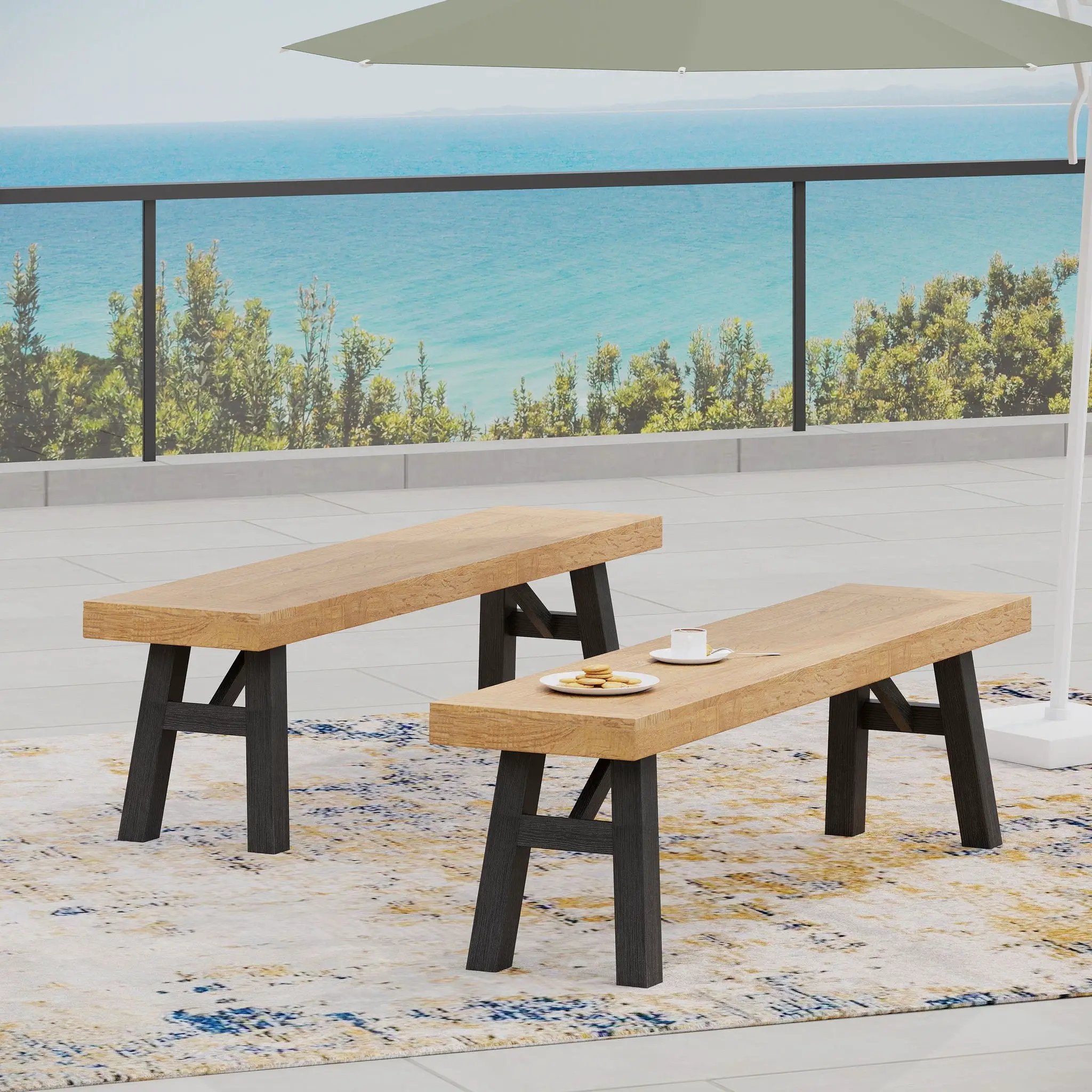 Outdoor Bench With Slat Panel Design And Acacia Wood Frame by HouseOfZazla