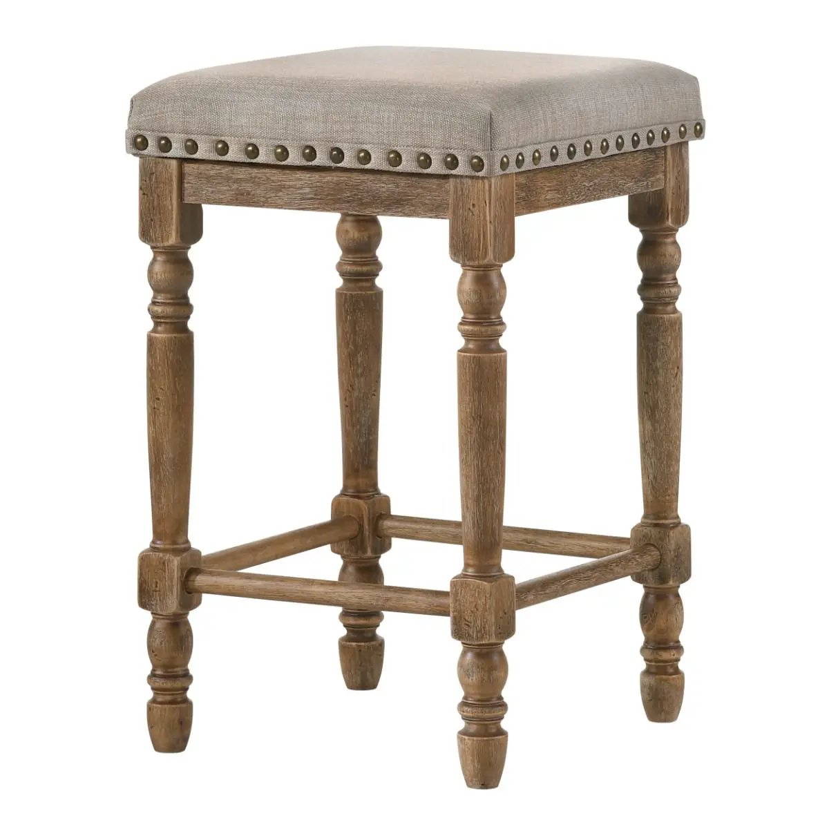 Farsiris - Counter Height Stool (Set of 2) - Beige Fabric & Weathered Oak by Unique Piece Furniture