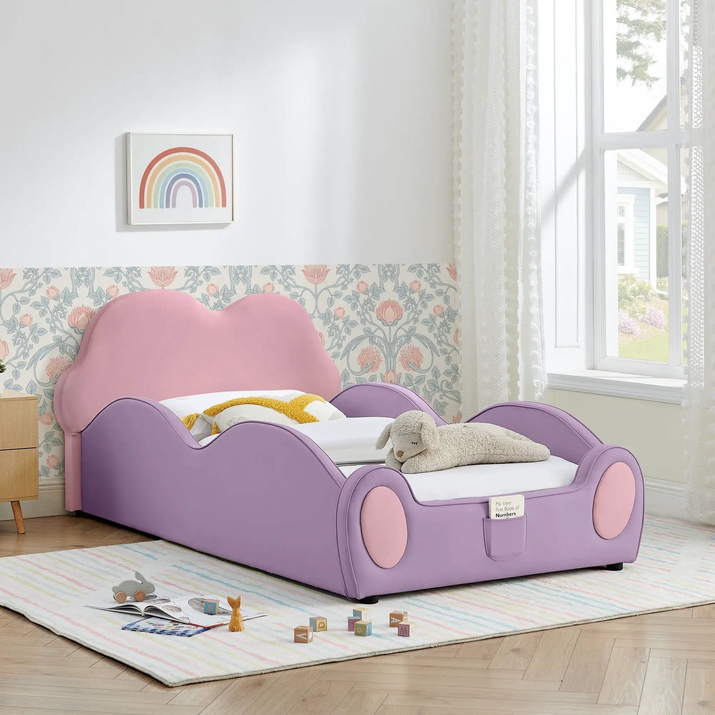 Cute Cloud Shape Bed With Guardrails Cartoon Design, Storage Pocket by HouseOfZazla