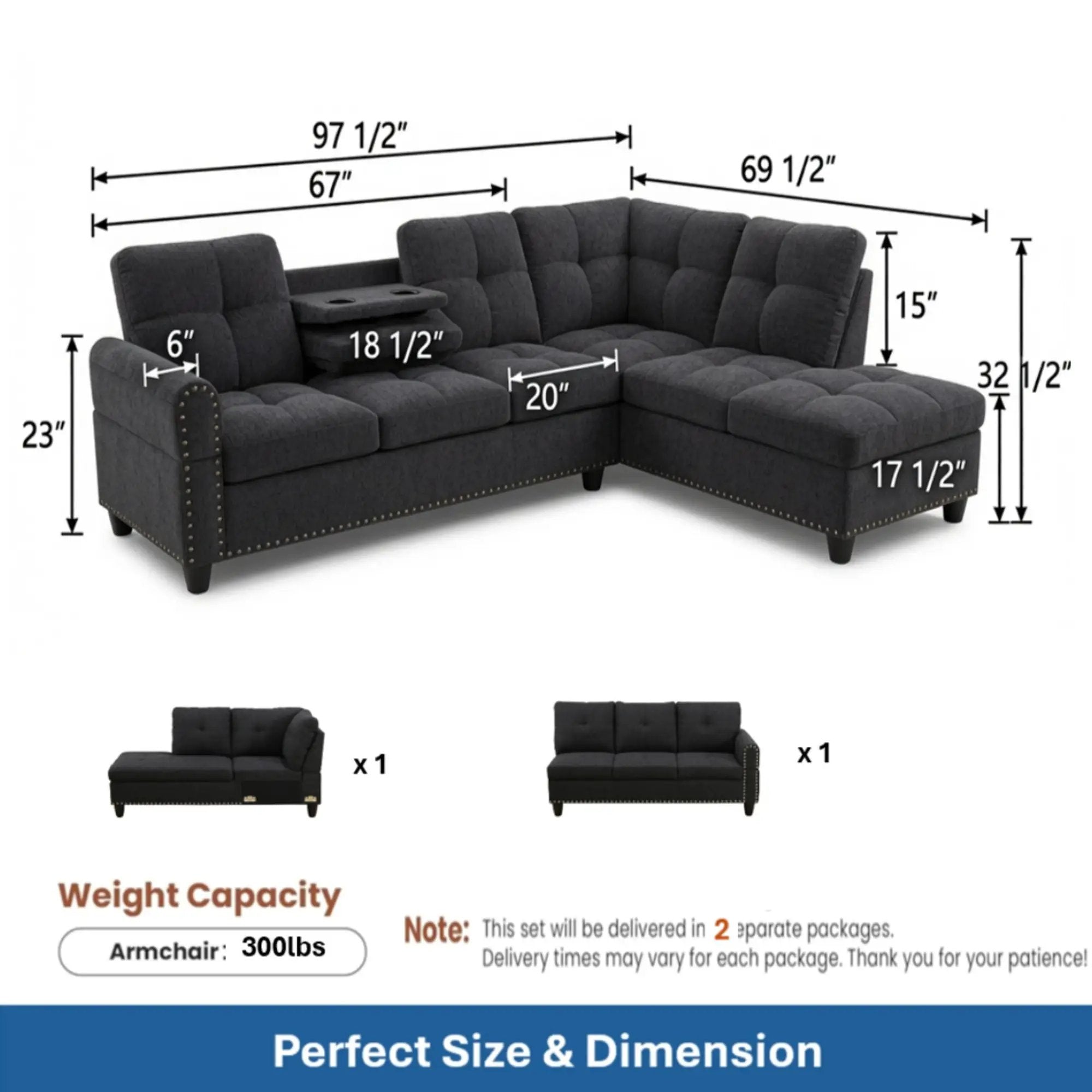 L-Shaped Sectional Sofa - 69.5" x 97.5" by HouseOfZazla
