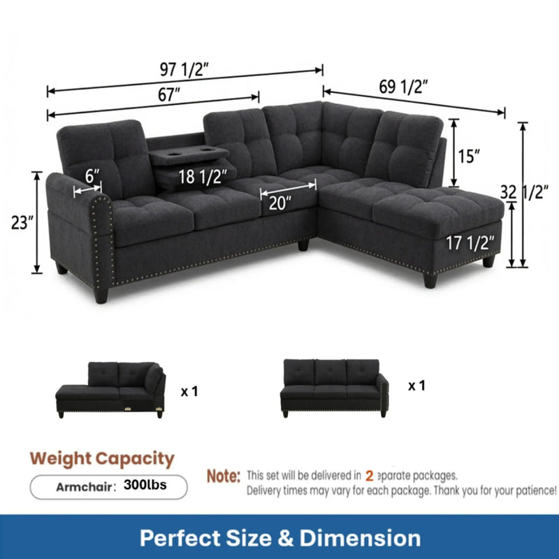 L-Shaped Sectional Sofa - 69.5" x 97.5" by HouseOfZazla