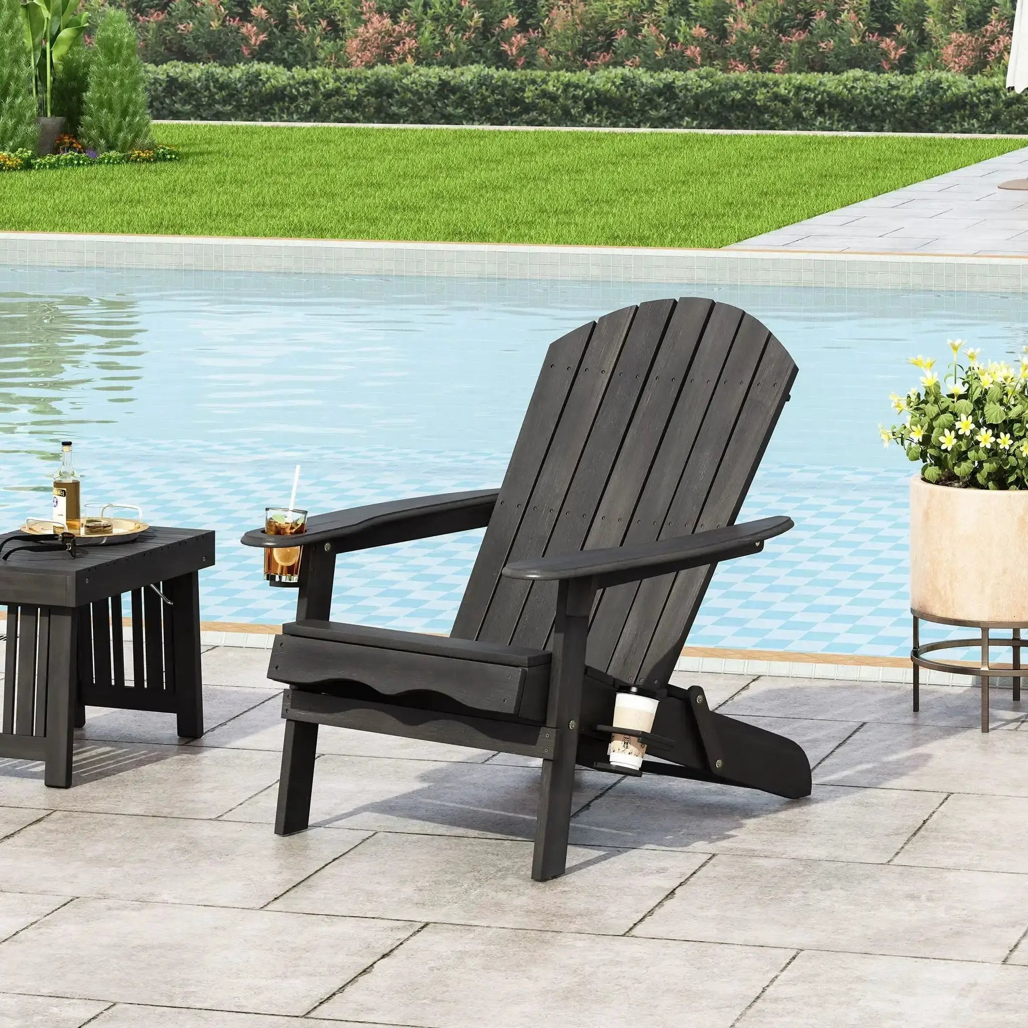 Zenithia Outdoor Foldable Adirondack Chair With 2 Cup Holders by HouseOfZazla