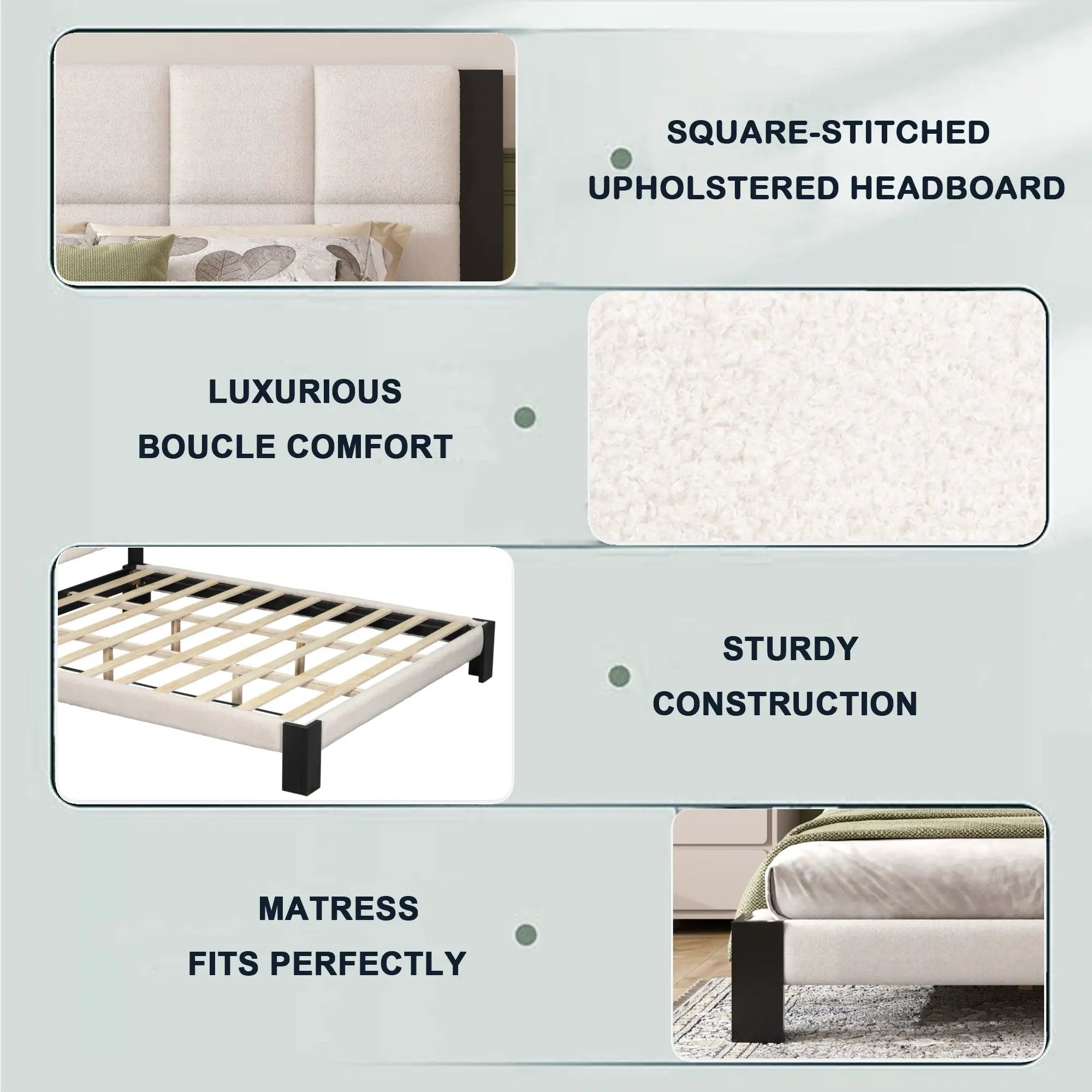 Boucle Cal King Bed Frame with Cube Headboard by HouseOfZazla