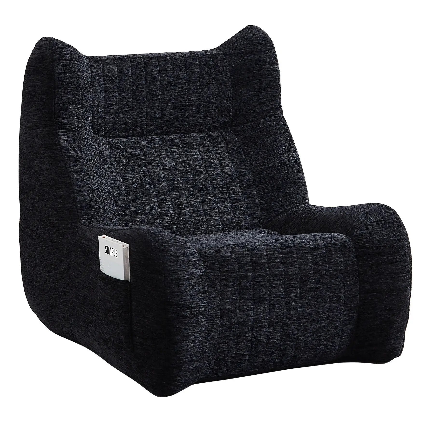 Bean Bag Chair With Armrests Oversized Comfy Beanbag Lounge Lazy Floor Sofa Accent Chair For Living Room - Black by HouseOfZazla