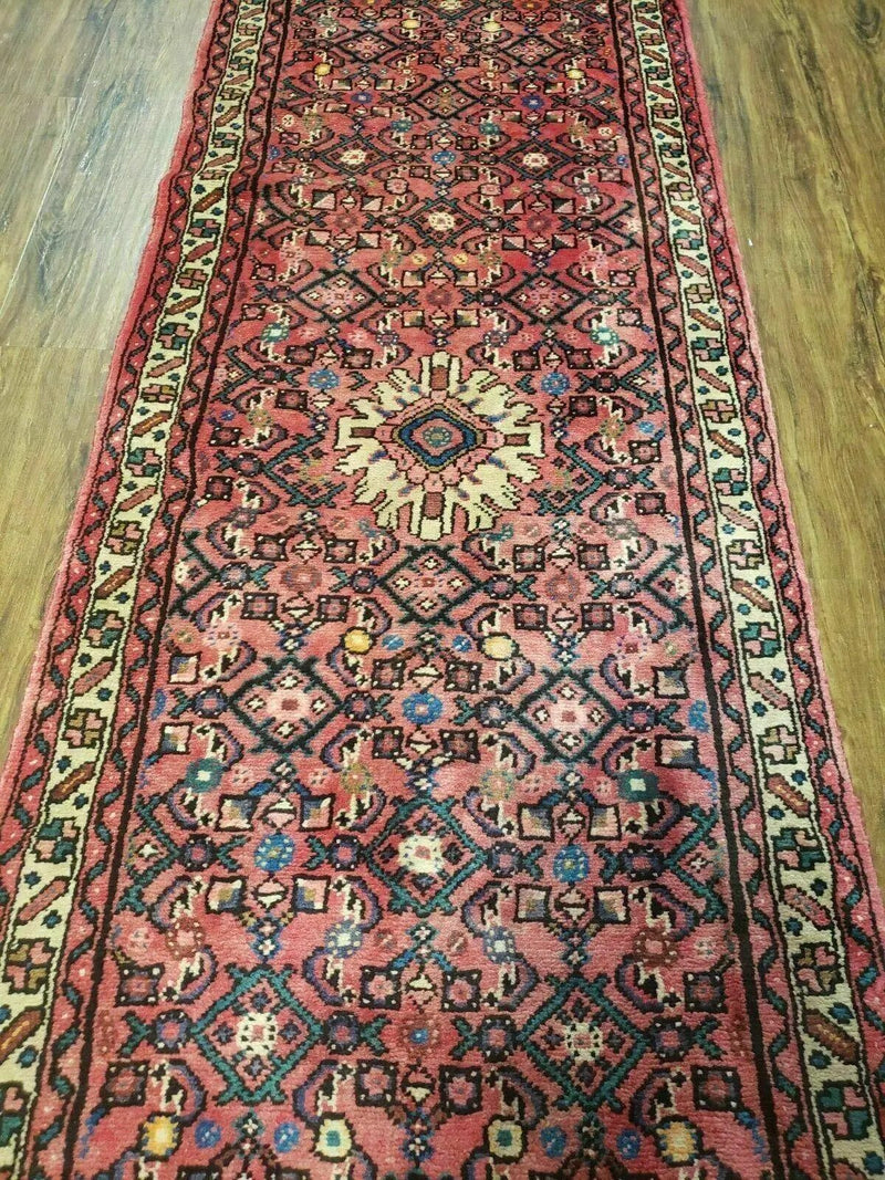 Persian Hamadan Runner Rug 2.8 x 14, Red, Vintage Handmade Wool Runner Rug by Jewel Rugs